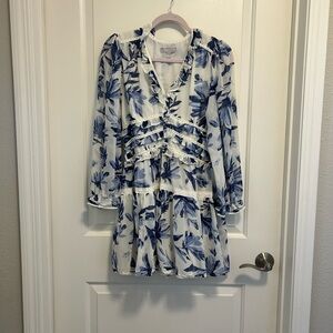 Chelsea28 Soft Navy Blue Dress with Lace Details - Coastal Aesthetic